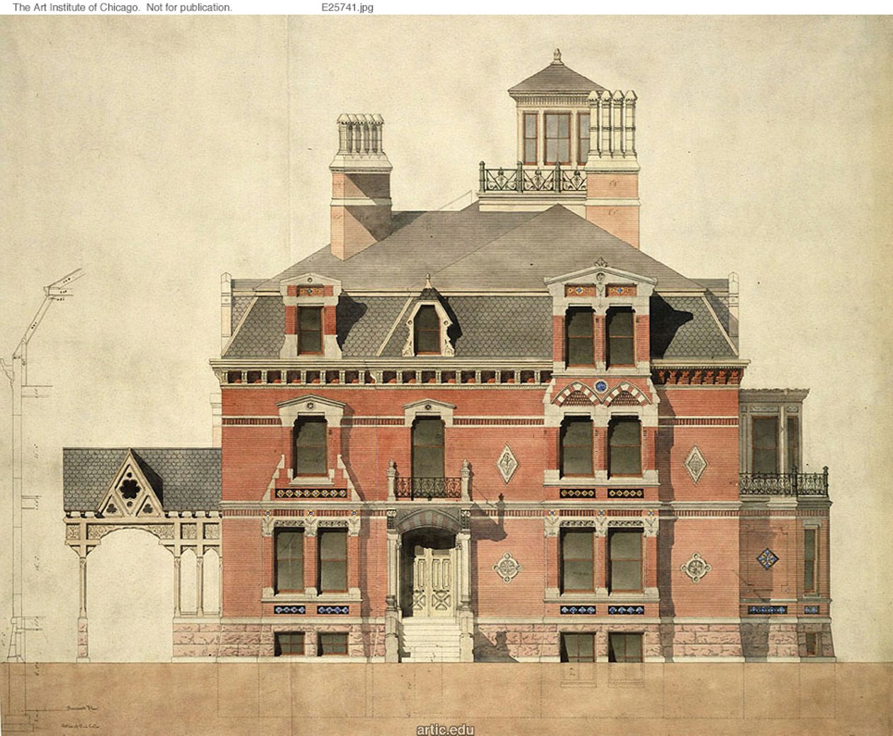Maison Eliphalet W. Blatchford, Chicago, Illinois, élévation de la rue LaSalle et section partielle - Peter Bonnett Wight