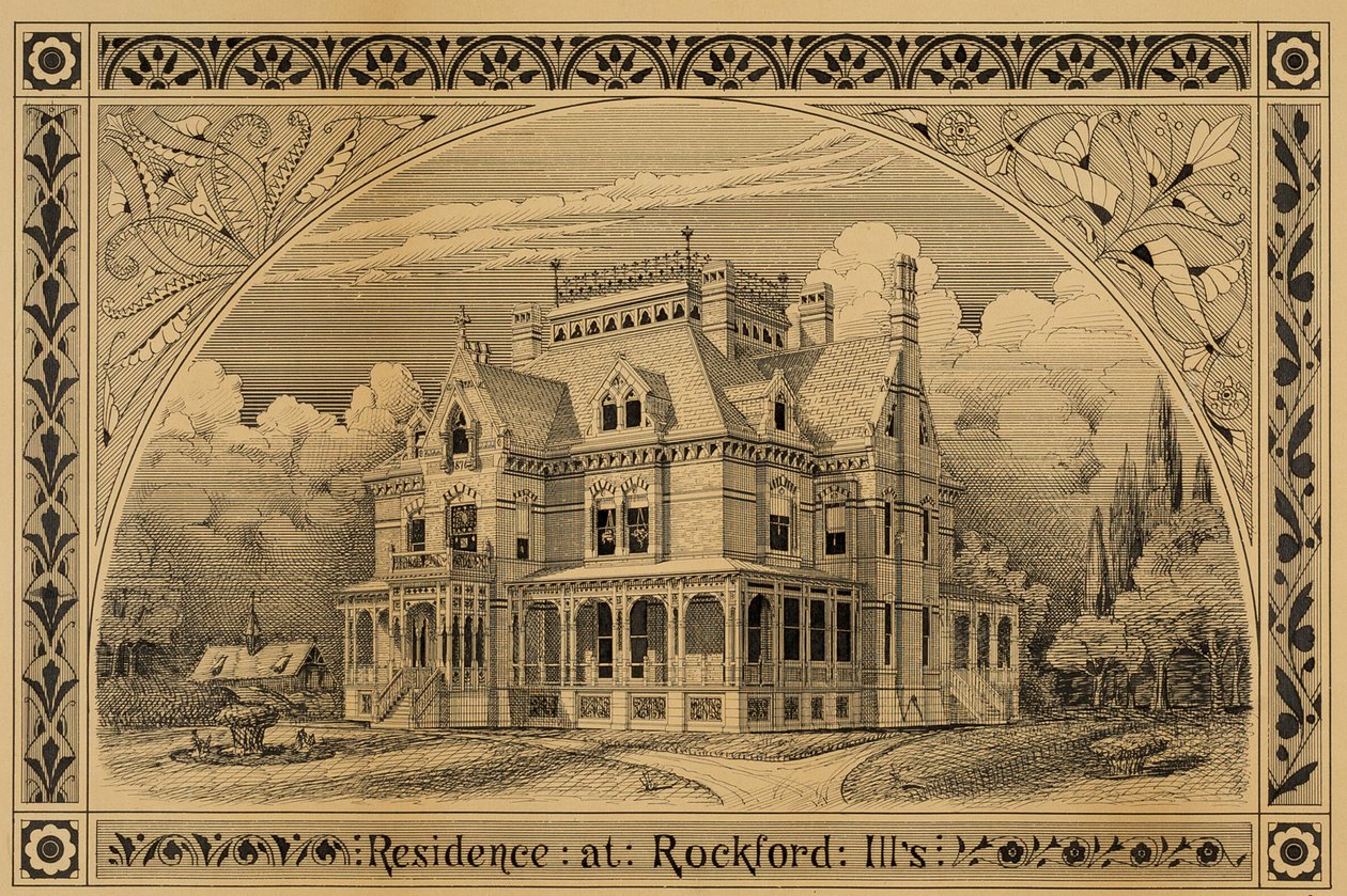 Maison N. C. Thompson, Rockford, Illinois, perspective, 1876 - Peter Bonnett Wight