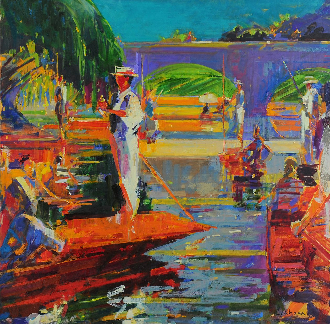 Boaters, Cambridge (huile sur toile) - Peter Graham