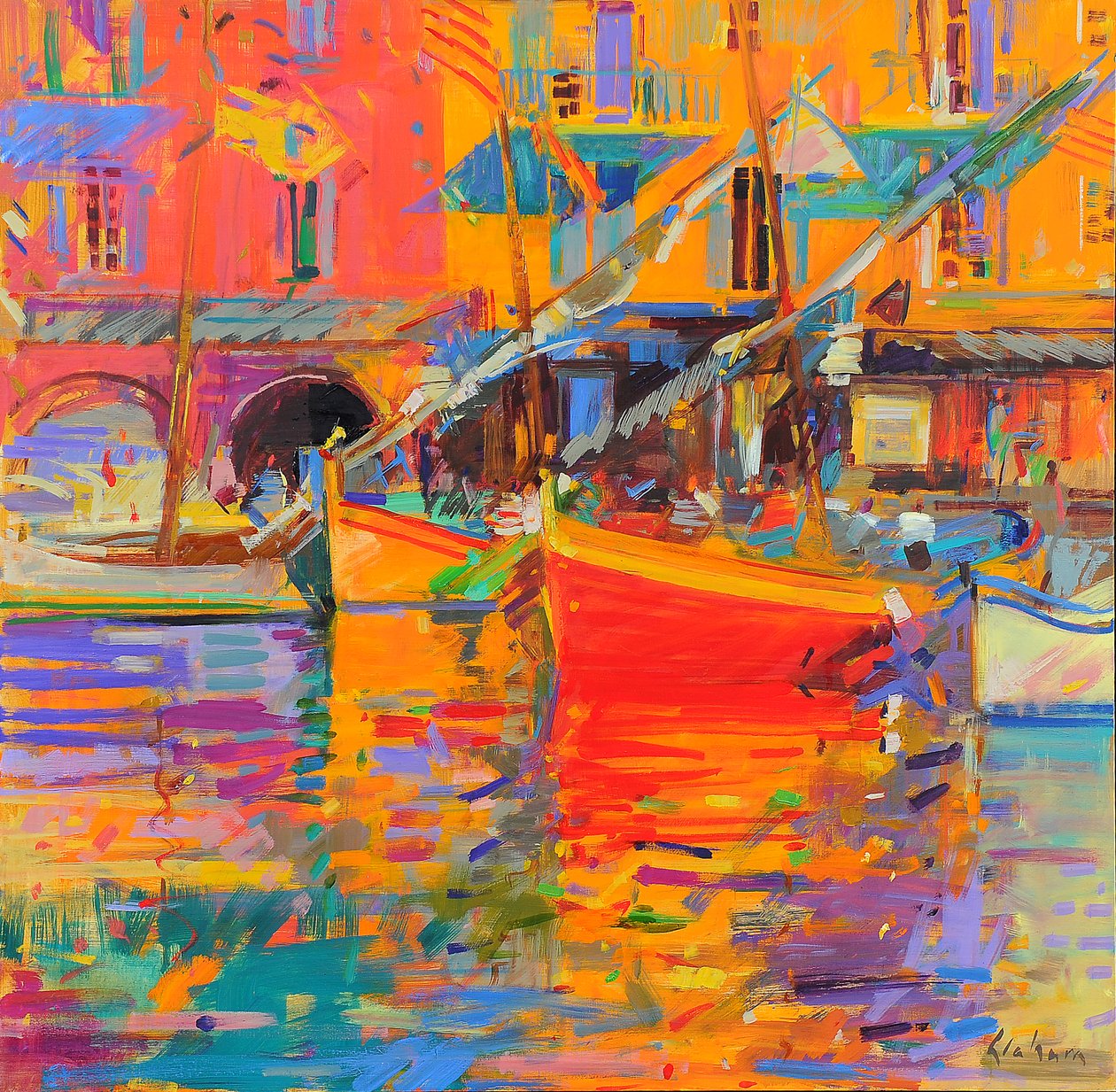 Reflets du port, Côte du Midi, 2021 (huile sur toile) - Peter Graham