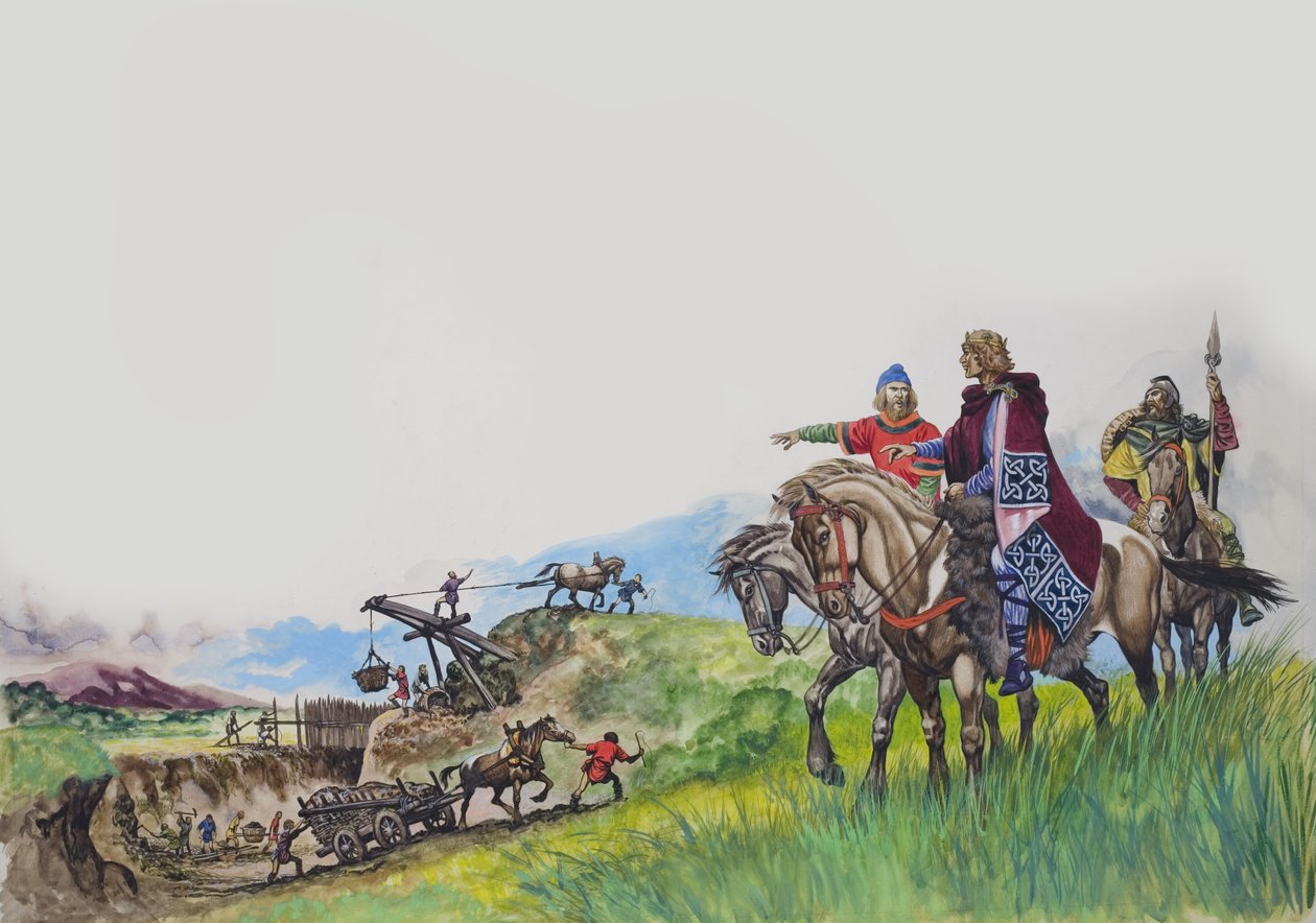 Le roi Offa (757-96) observant la construction de sa digue (gouache sur papier) - Peter Jackson