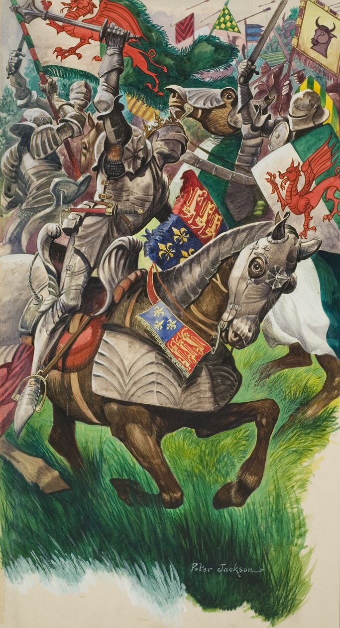 Le roi Richard (1452-85) et Henry Tudor (1457-1509) sur le champ de bataille de Market Bosworth en 1485 (gouache sur papier) - Peter Jackson