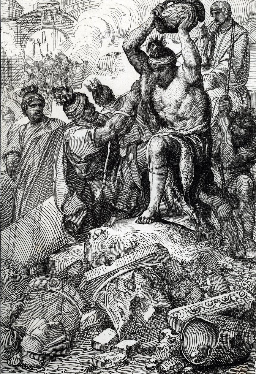 Le sac de Rome (Italie), en 410, pris de la ville et pillé par les Wisigoths dirigés par Alaric (370-410) - Peter Johann Nepomuck Geiger