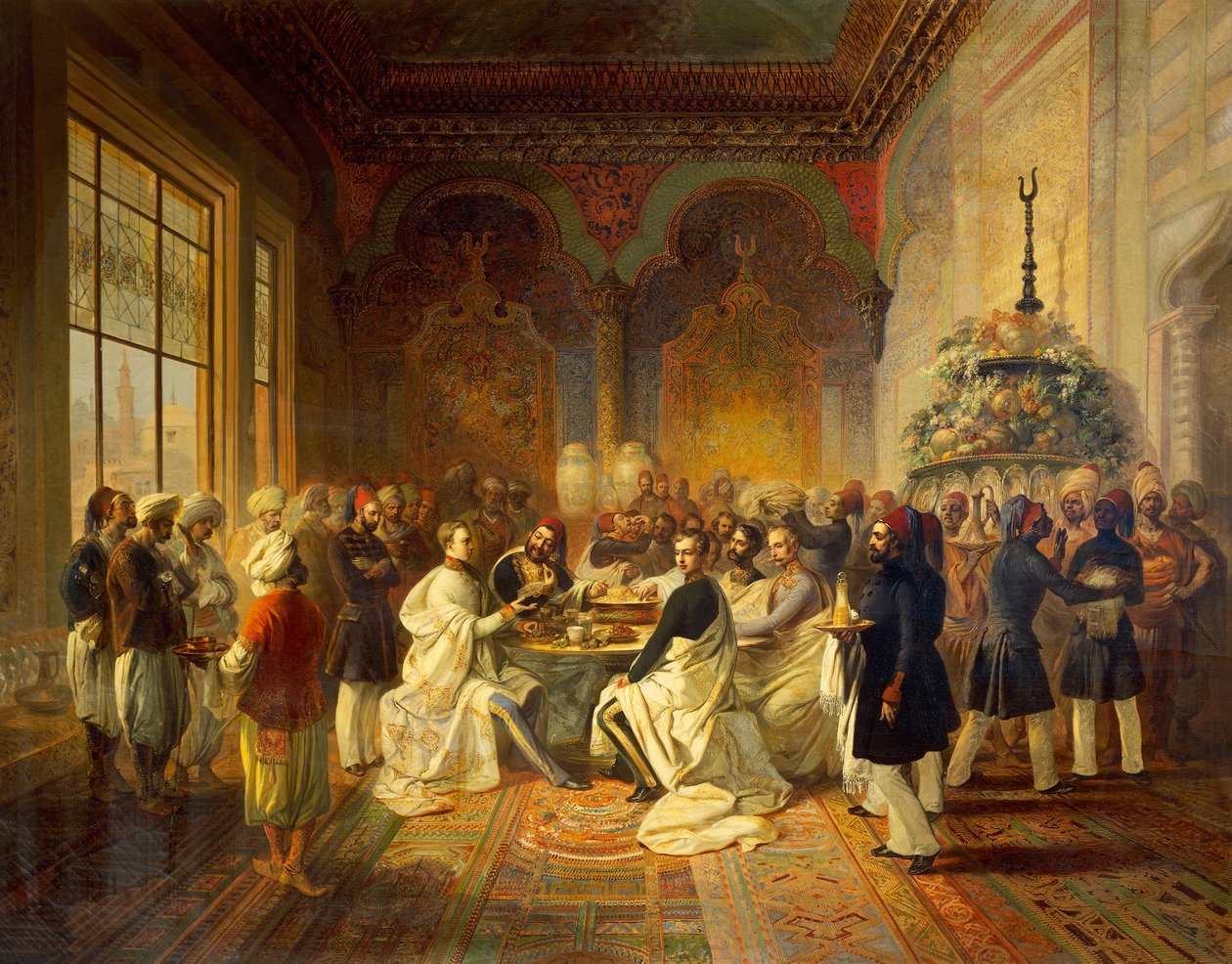 Déjeuner offert à Smyrne par Halim Pacha, illustration du voyage de Maximilien de Habsbourg et de son frère Charles Louis en Méditerranée, par Peter Johann Nepomuk Geiger - Peter Johann Nepomuk Geiger