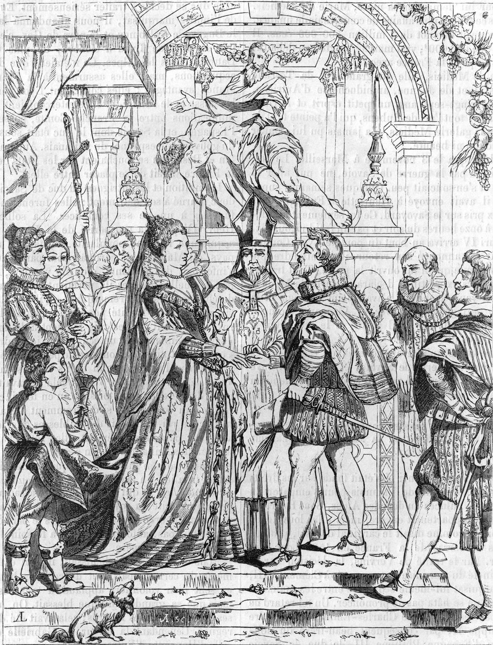 Mariage par procuration de Marie de Médicis (1576-1642) avec Henri IV à Florence, le 5 octobre 1600. Gravure par Pierre Paul Rubens (1577-1640). - Peter Paul (after) Rubens