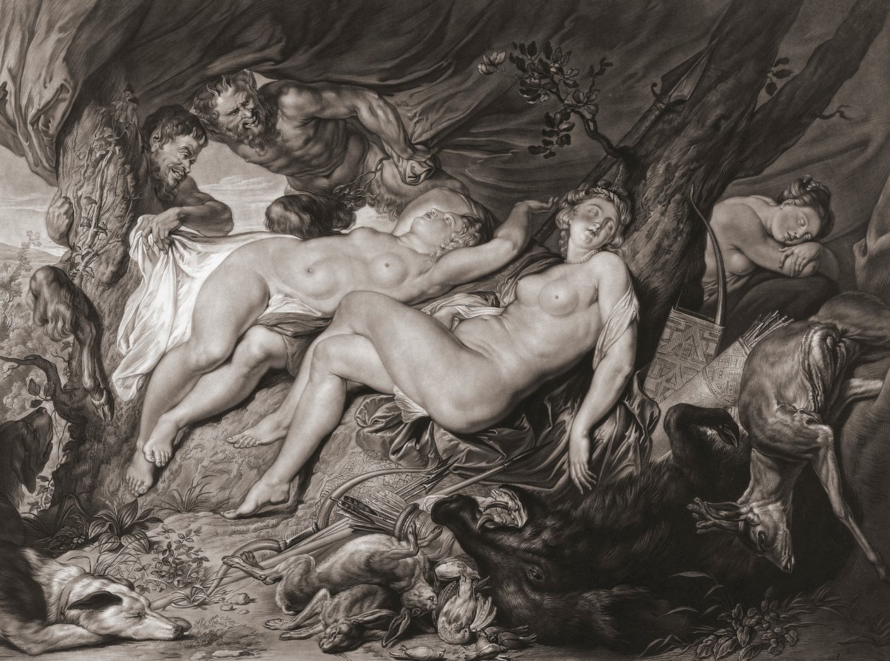 Diane endormie et ses nymphes espionnées par des satyres. (impression) - Peter Paul (after) Rubens