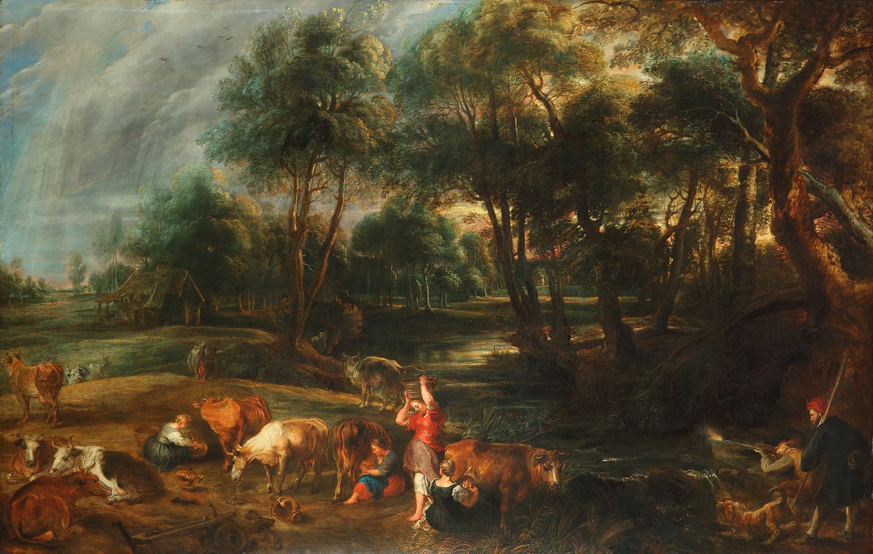 Un paysage avec des vaches et des chasseurs de canards - Peter Paul Rubens