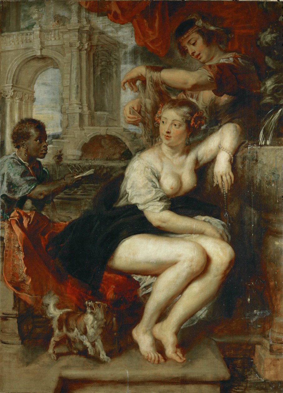 Bathseba au puits, un garçon apporte la lettre du roi David (peinture sur bois de chêne) - Peter Paul Rubens