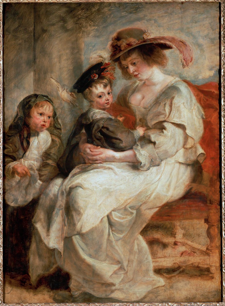 Hélène Fourment avec ses enfants (huile sur bois) - Peter Paul Rubens