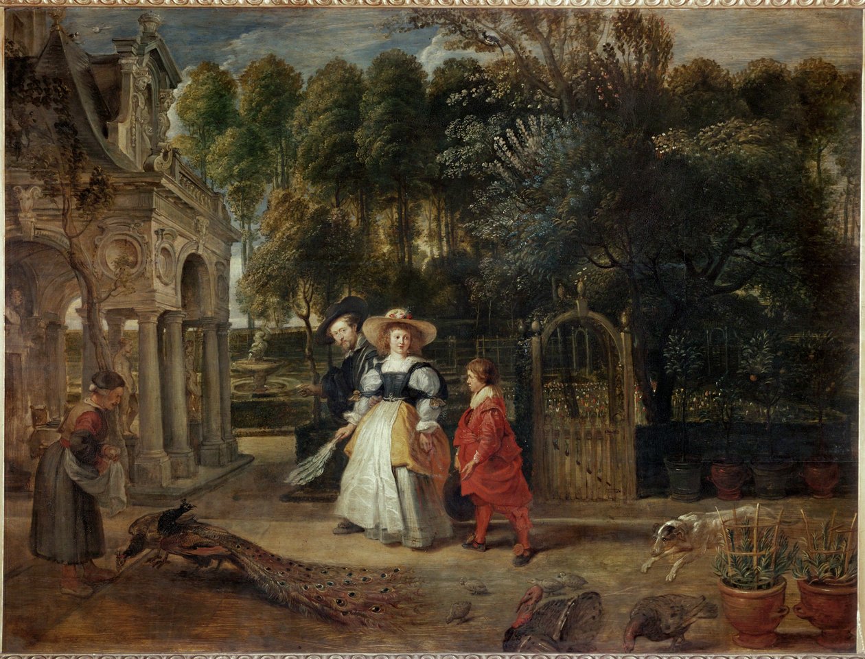 Pierre Paul Rubens et sa seconde épouse Hélène Fourment dans le jardin (huile sur toile) - Peter Paul Rubens