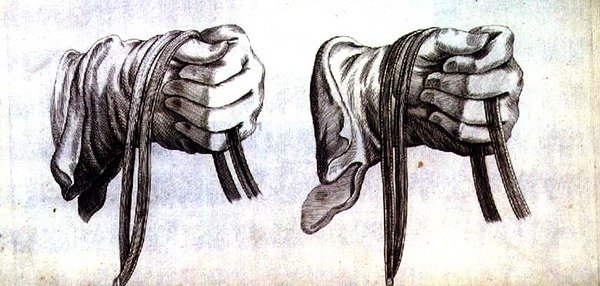 Étude de deux mains gantées tenant les rênes d