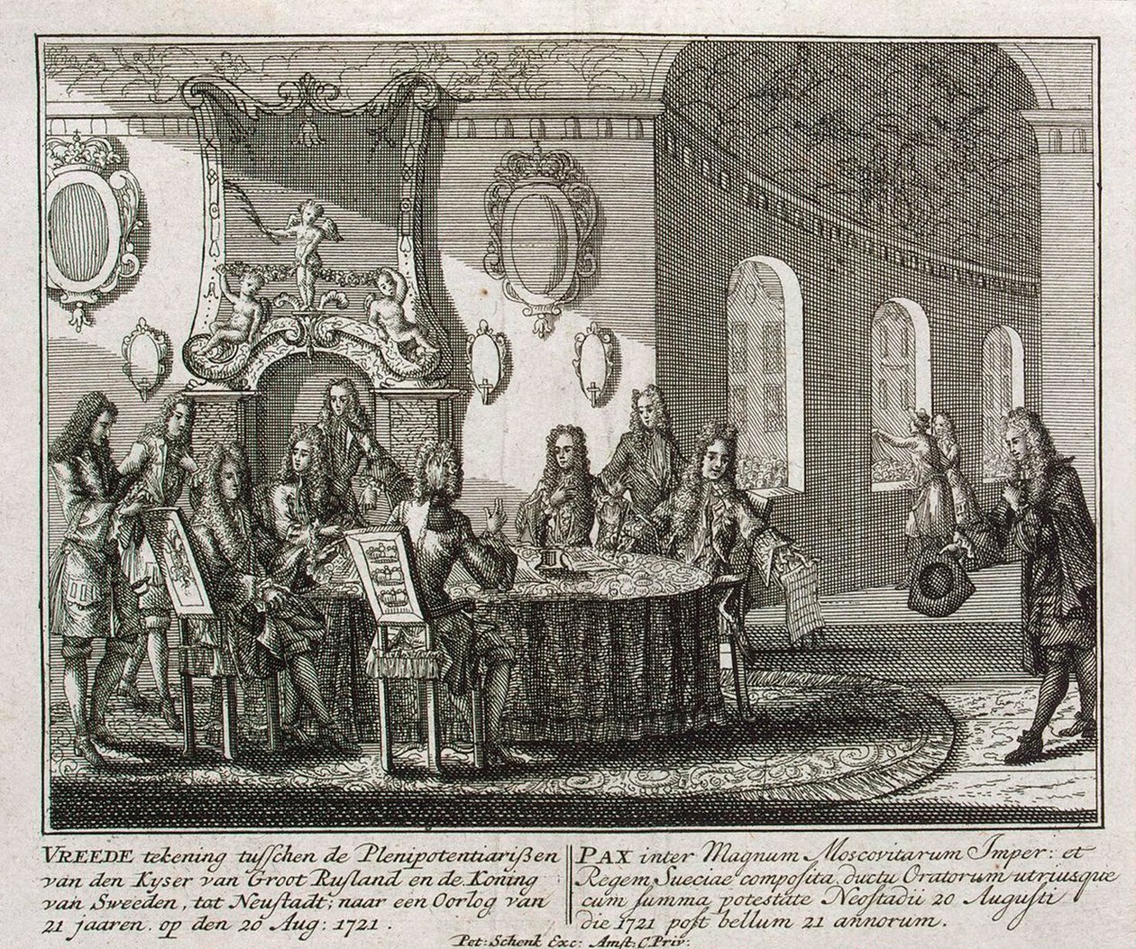 Conclusion du traité de paix de Nystad le 20 août 1721 - Peter Schenk the Younger