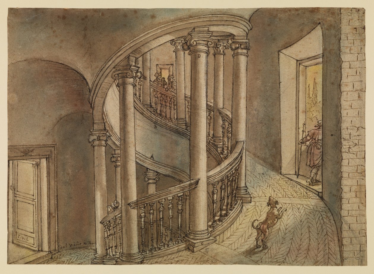 Escalier du Belvédère, de la Scala di Chiocciola de Bramante, dans la Cour de San Damaso, Vatican - Peter van Lint