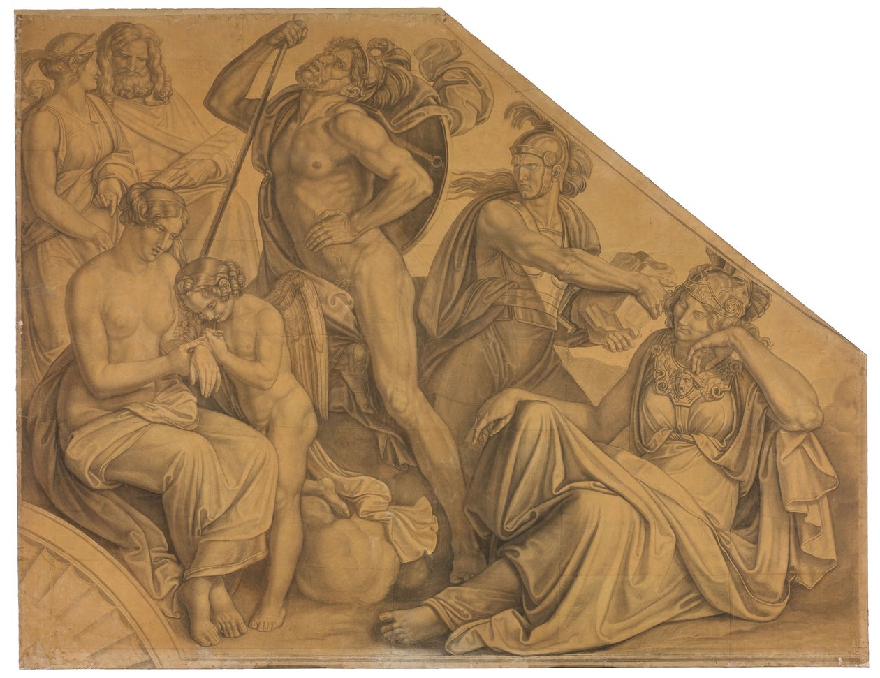 Aphrodite und Ares von Diomedes verwundet. Karton zu den Deckenbildern der Münchner Glyptothek - Peter von Cornelius