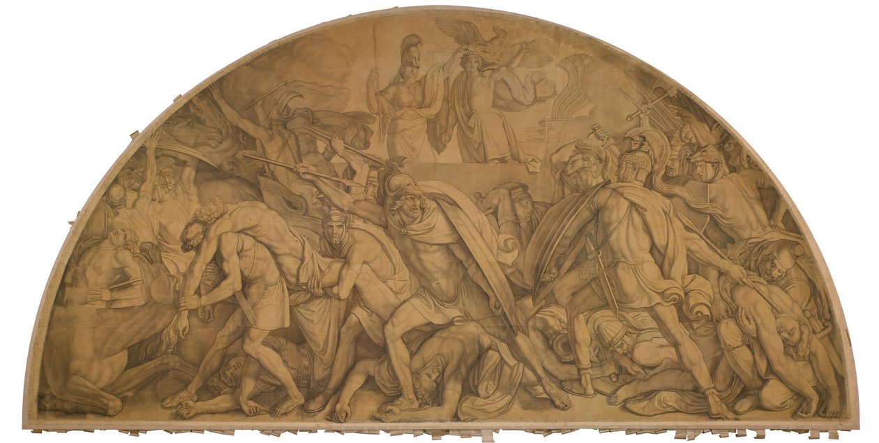 Der Kampf um den Leichnam des Patroklos, Bogenfeld. Karton zu den Deckenbildern der Münchner Glyptothek - Peter von Cornelius