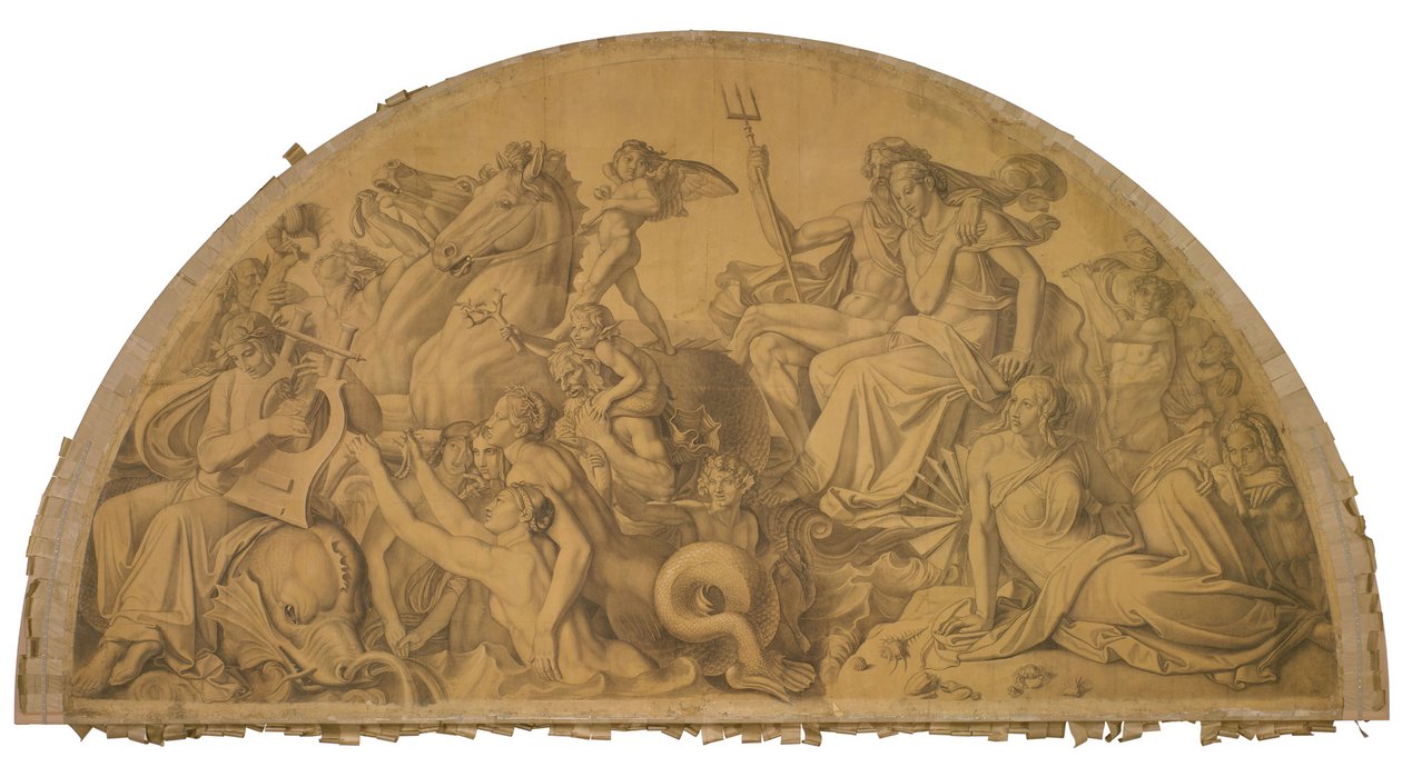 Die Wasserwelt lauscht dem Leierspiel des Arion, Bogenfeld. Karton zu den Deckenbildern der Münchner Glyptothek - Peter von Cornelius