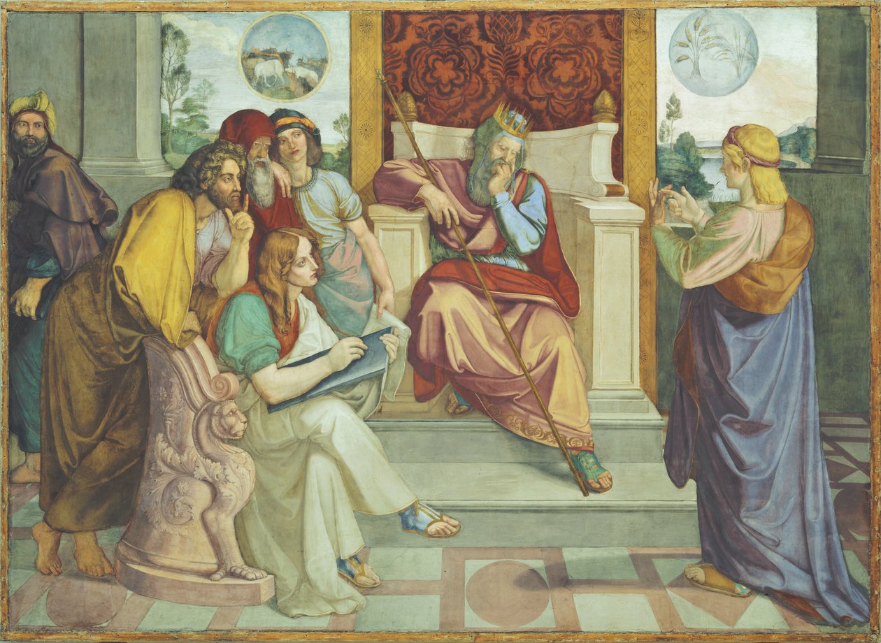 Joseph interprète les rêves du pharaon. Peinture murale du cycle en huit parties de la Casa Bartholdy à Rome - Peter von Cornelius