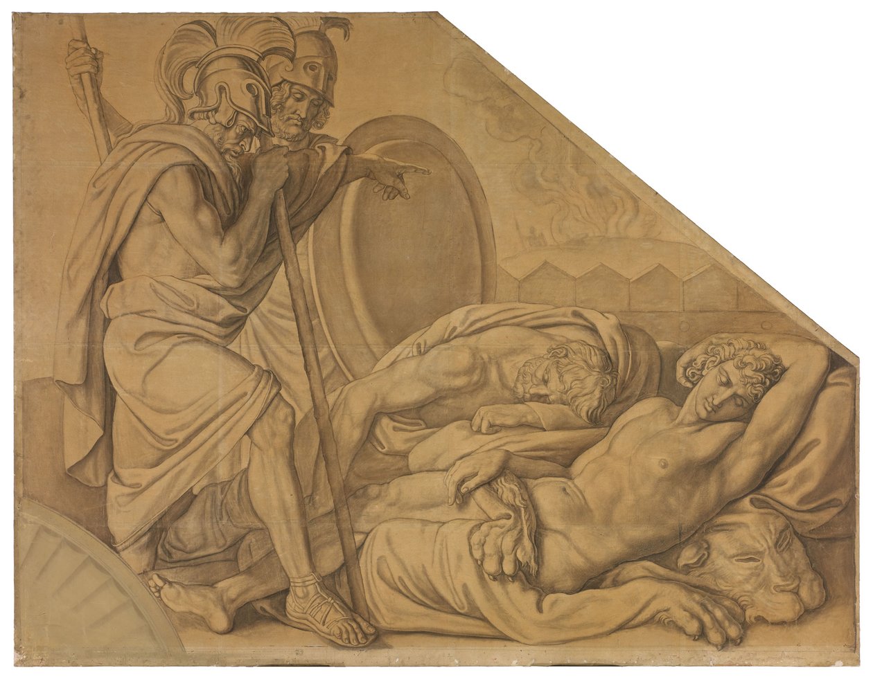 Nestor und Agamemnon wecken Diomedes. Karton zu den Deckenbildern der Münchner Glyptothek - Peter von Cornelius