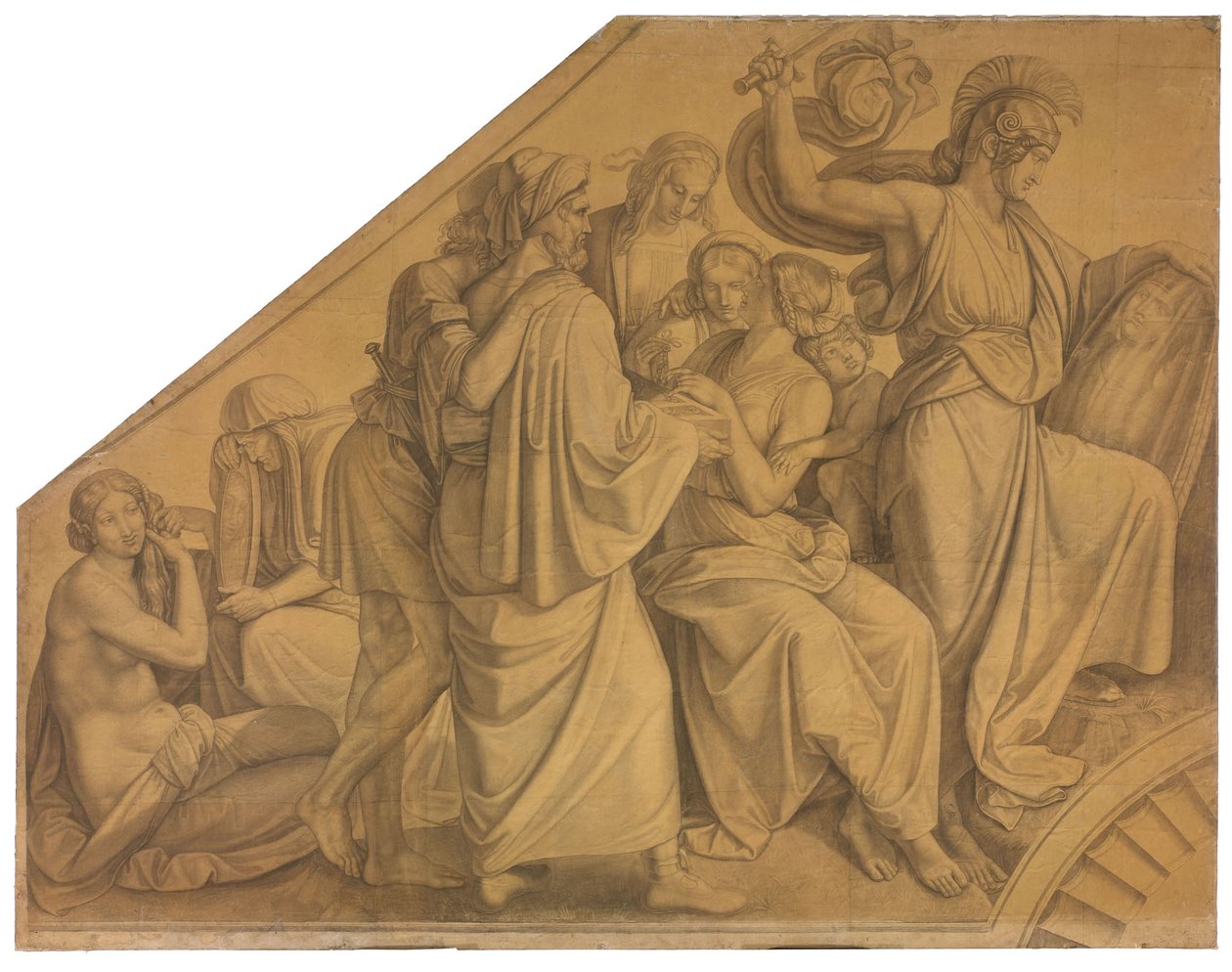 Odysseus entdeckt Achill unter den Töchtern des Lykomedes. Karton zu den Deckenbildern der Münchner Glyptothek - Peter von Cornelius