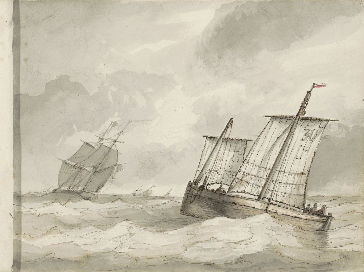 Voiliers sur une mer agitée - Petrus Johannes Schotel (circle of)