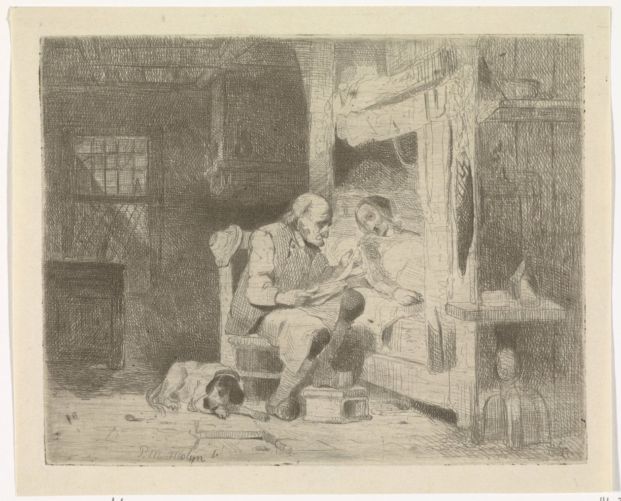 Vieil homme lisant à sa femme - Petrus Marius Molijn