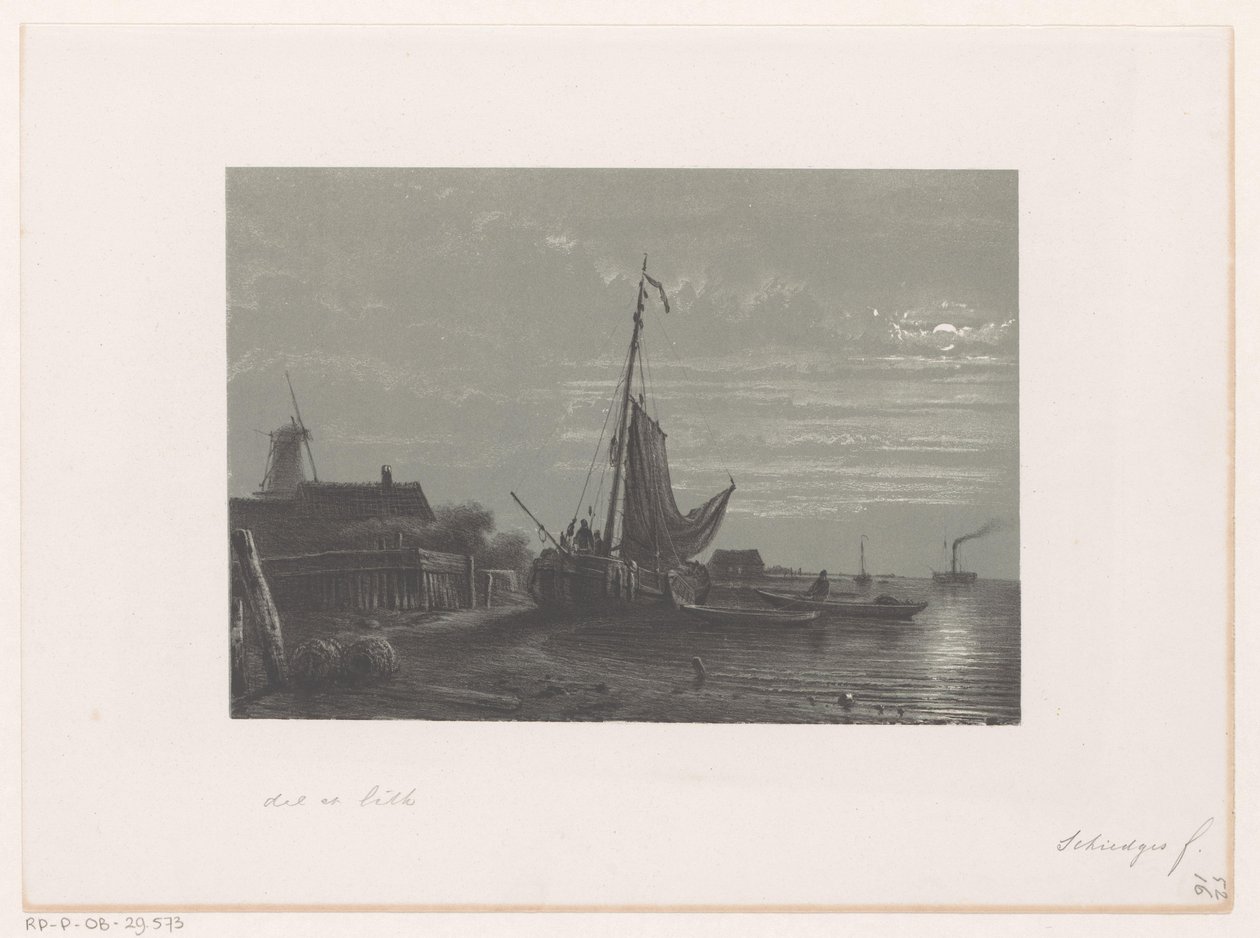 Voilier échoué au clair de lune - Petrus Paulus Schiedges (I)