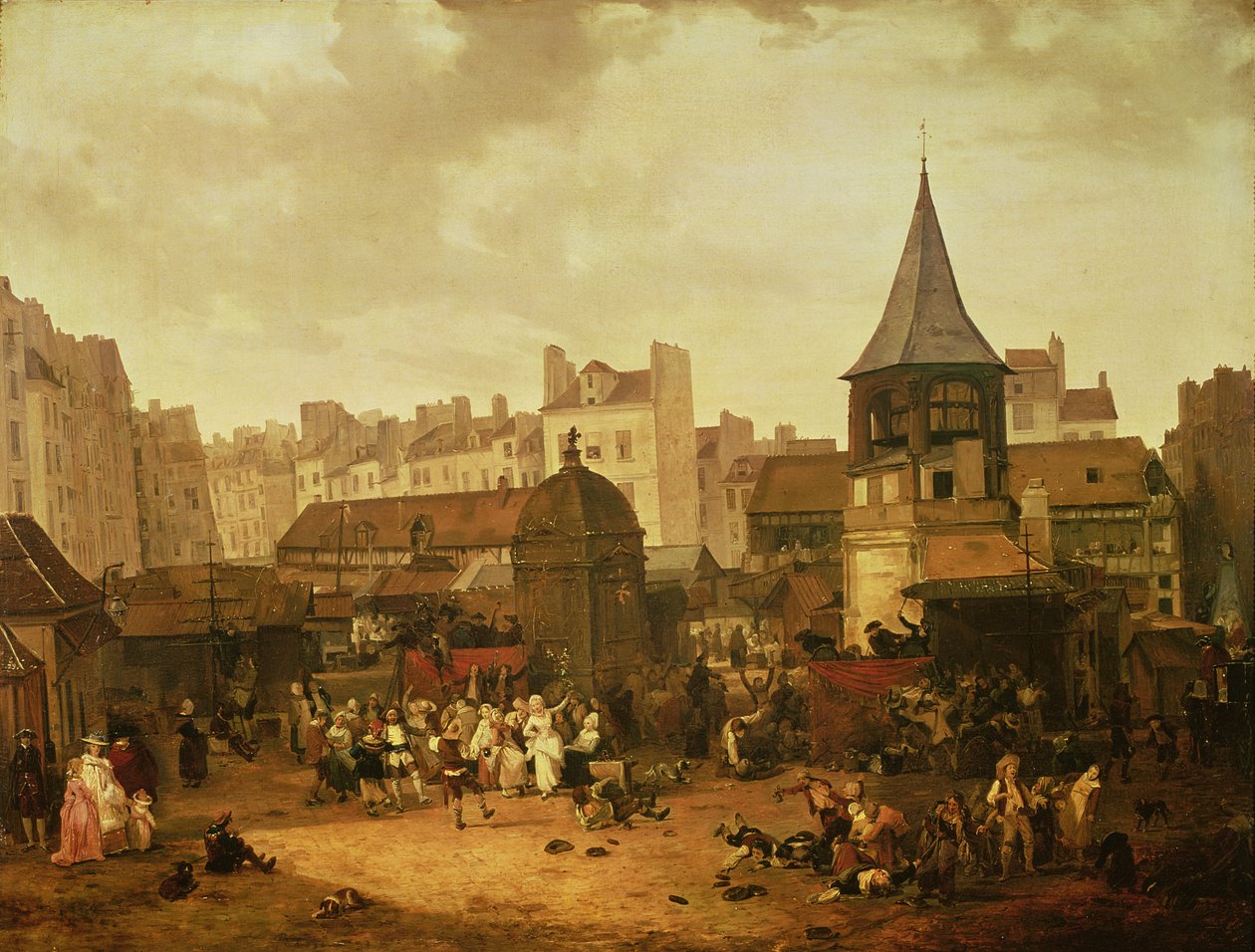 Réjouissances aux Halles pour célébrer la naissance du dauphin Louis de France (1781-89) 21 janvier 1781, 1783 - Philibert Louis Debucourt