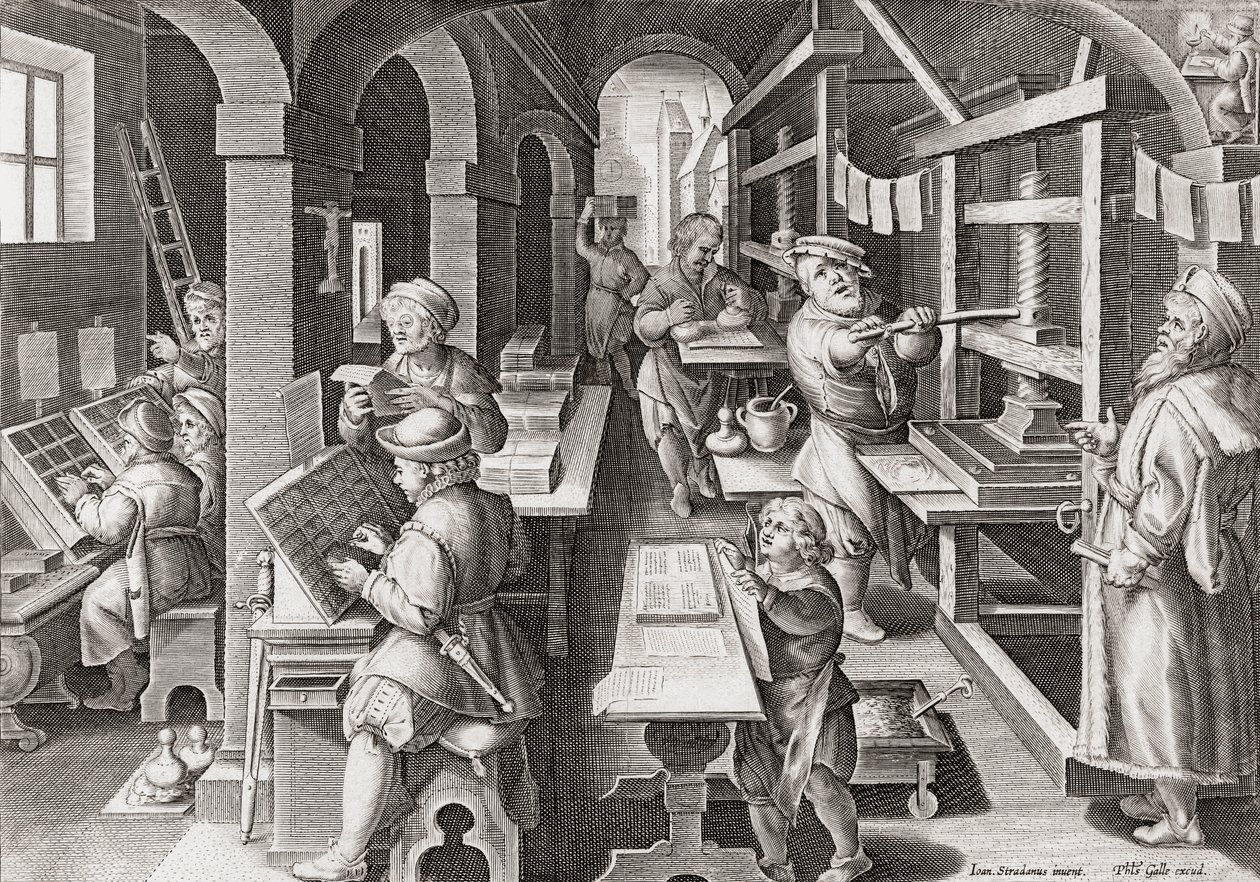 Une imprimerie européenne vers 1590 (gravure) - Philip (after) Galle