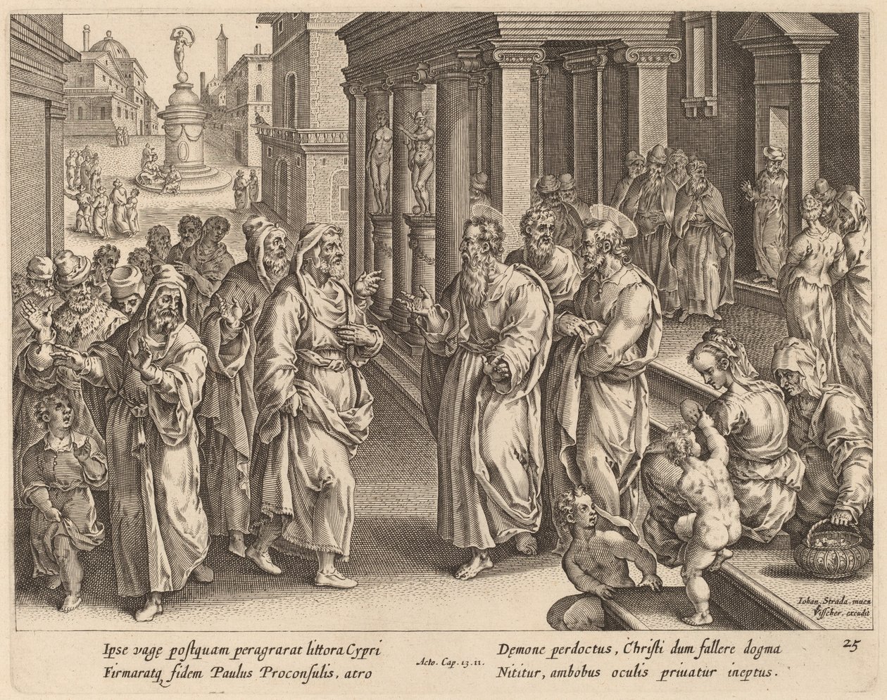 Saint Paul dispute le sorcier - Philip Galle after Jan van der Straet