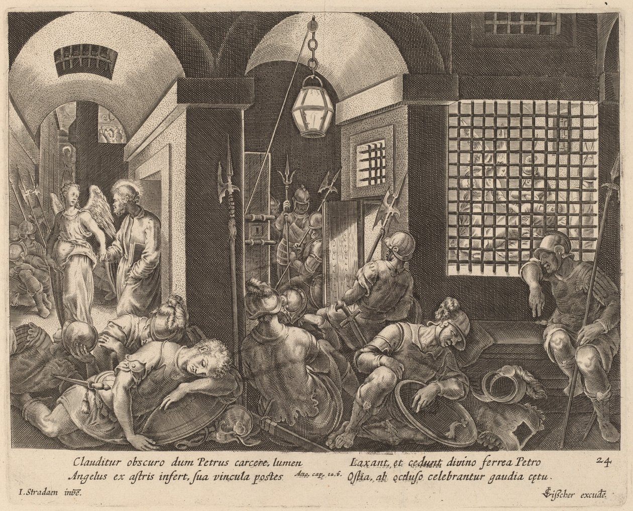 Saint Pierre délivré de prison par un ange - Philip Galle after Jan van der Straet