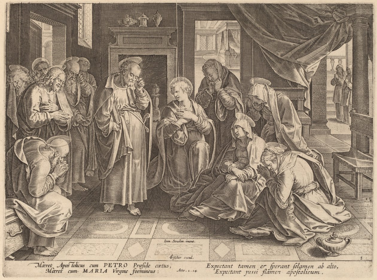 La Rencontre des apôtres et des femmes dans la chambre haute - Philip Galle after Jan van der Straet