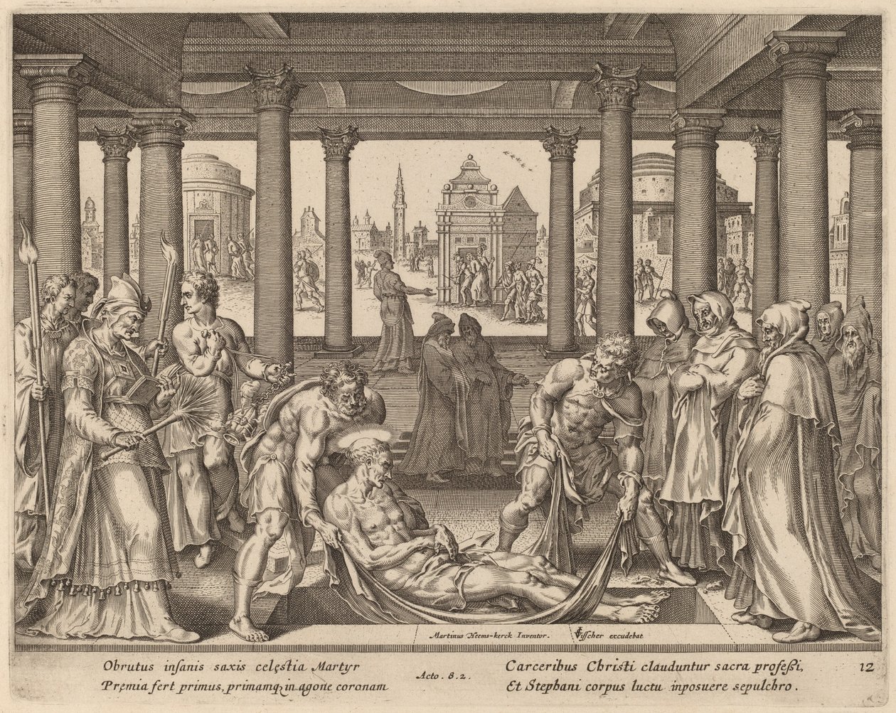 Hommes Dévots Portant Saint Étienne à son Enterrement - Philip Galle after Maerten van Heemskerck