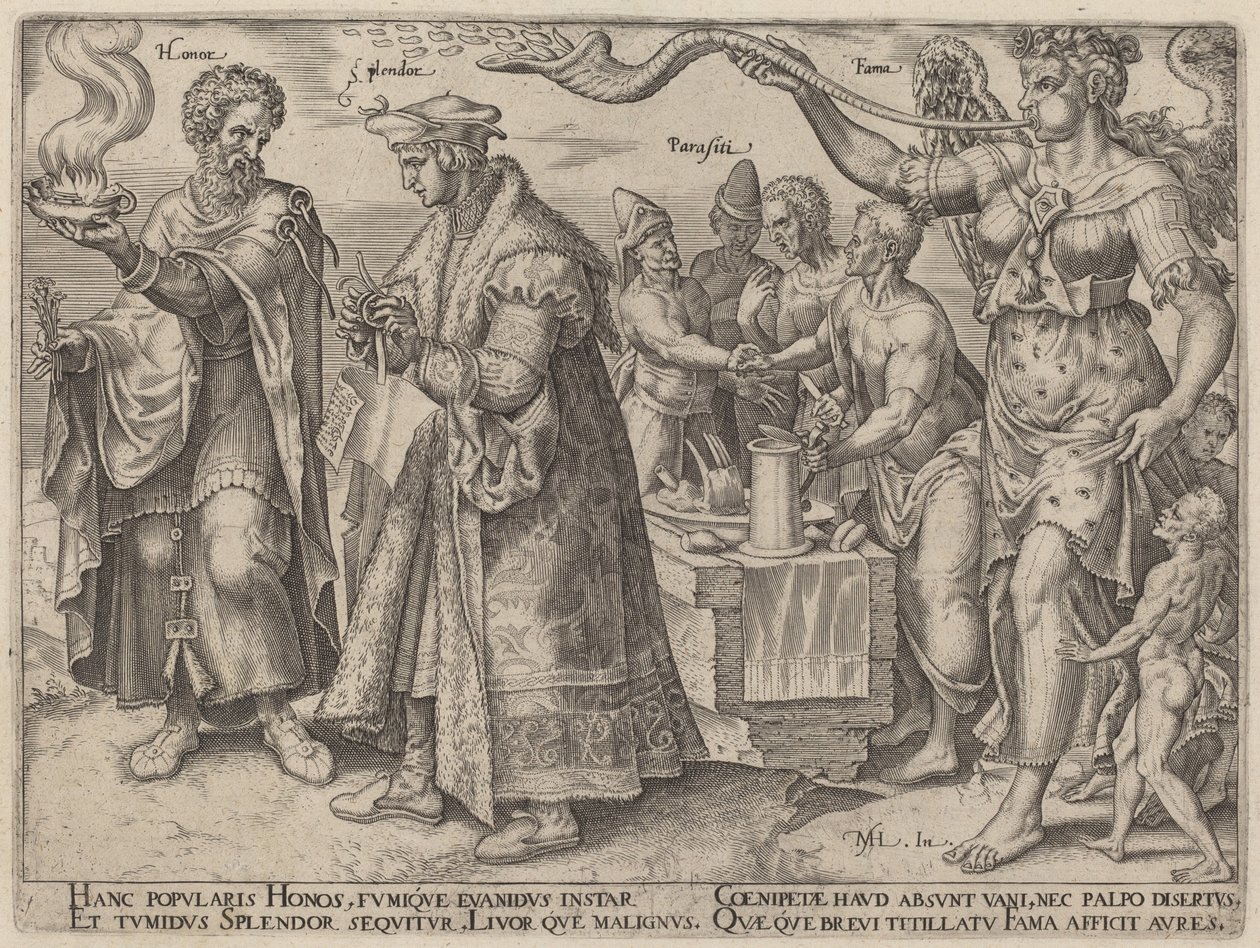 Honneur, splendeur, parasites, renommée - Philip Galle, after Maerten van Heemskerck