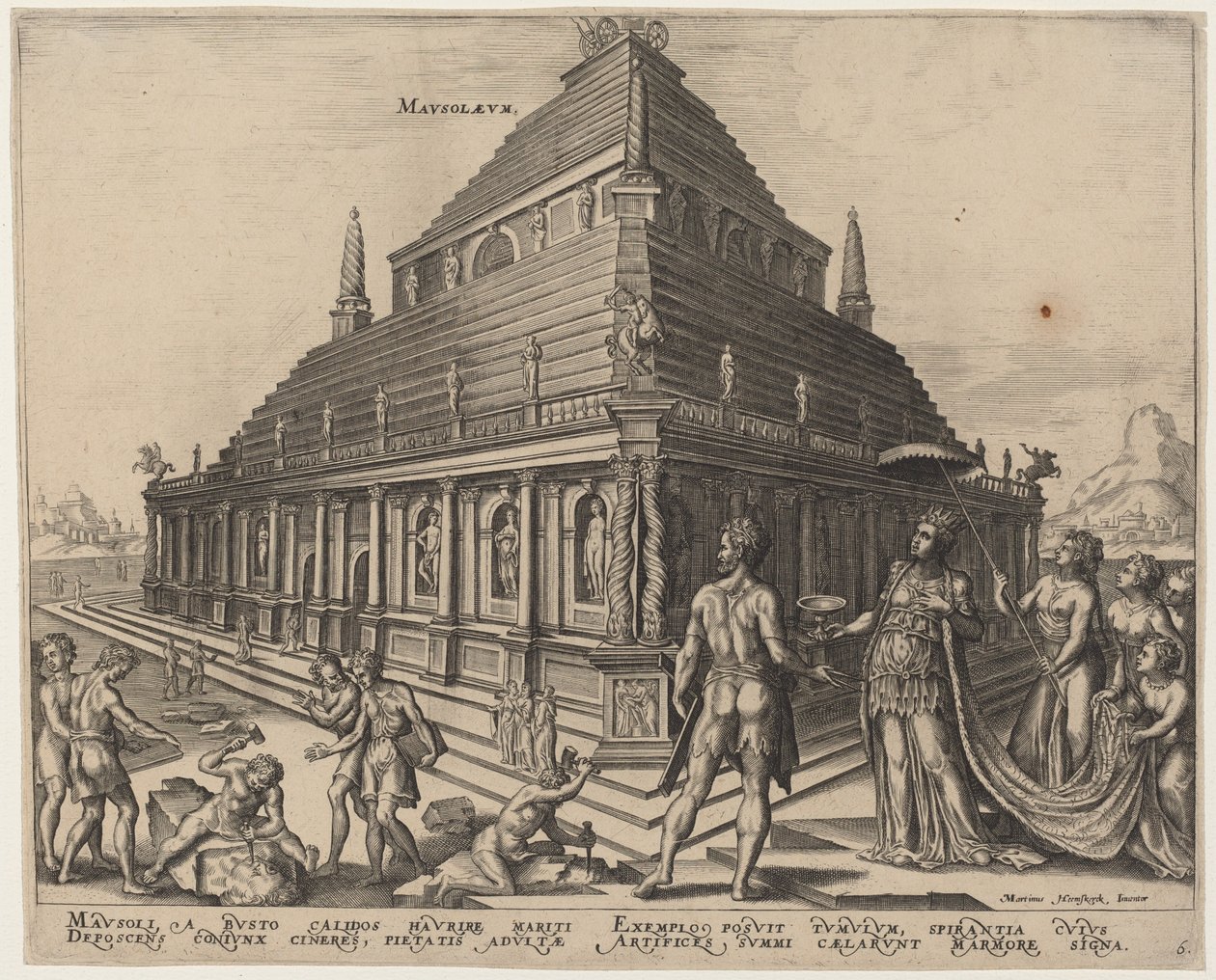 Mausolée (Le tombeau de Mausole à Halicarnasse) - Philip Galle, after Maerten van Heemskerck
