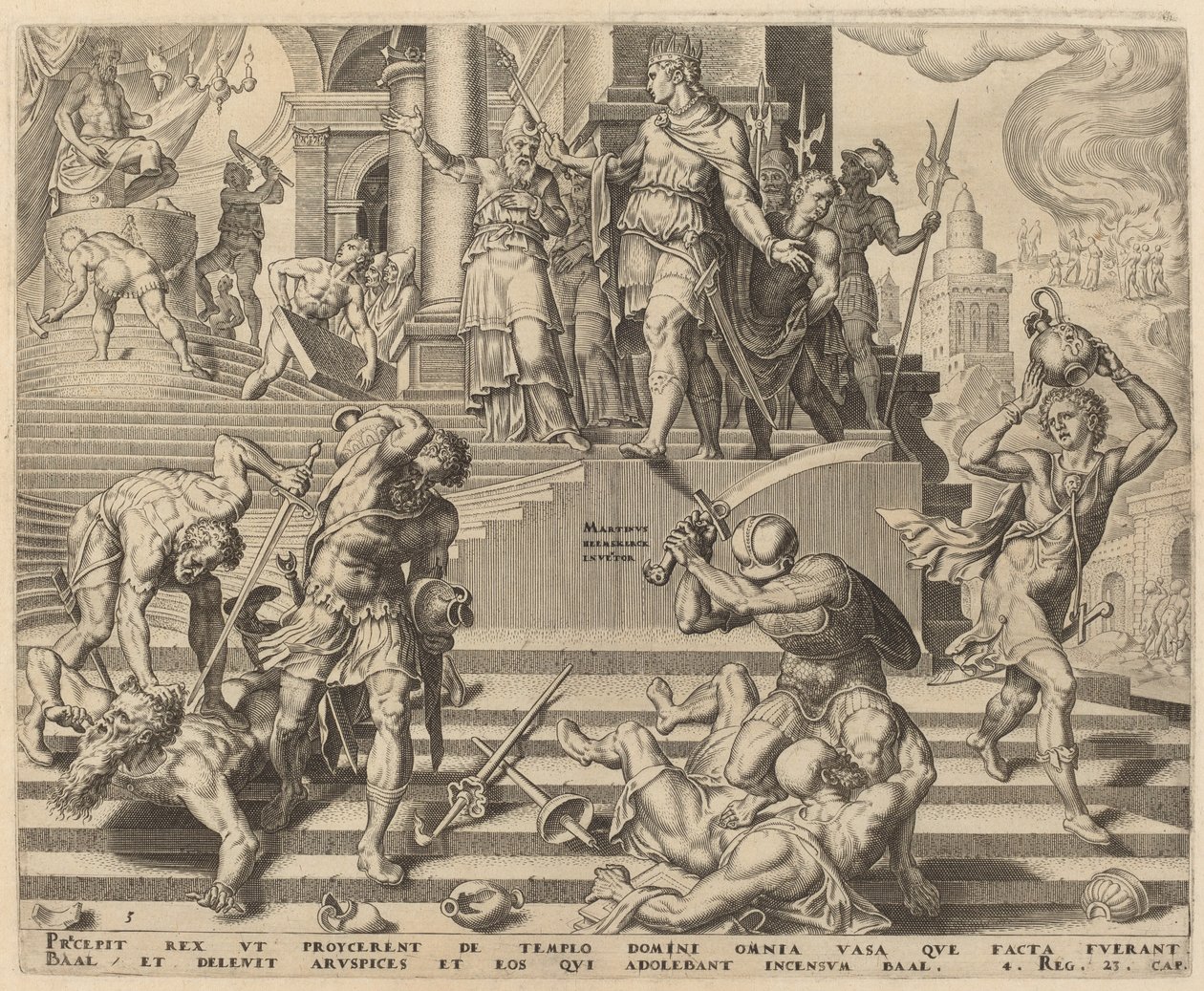 La destruction du temple de Baal et le massacre de ses prêtres - Philip Galle, after Maerten van Heemskerck