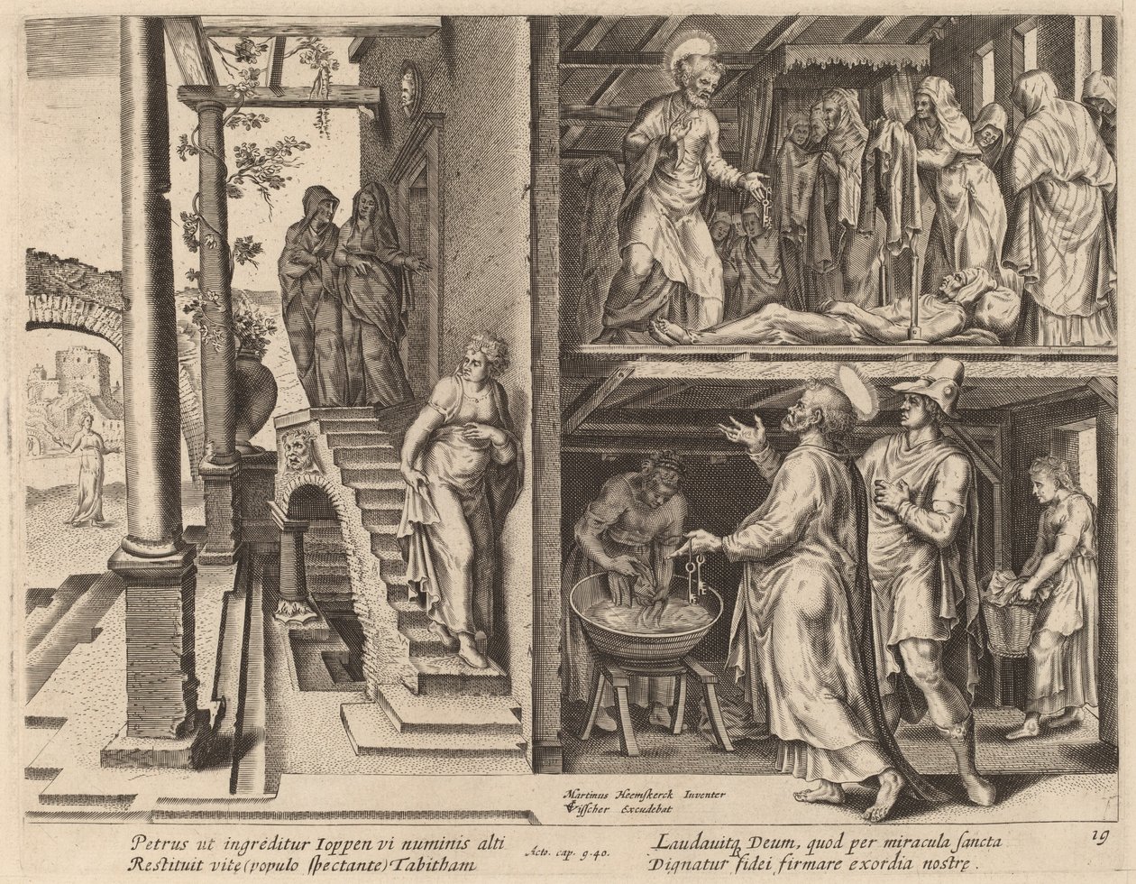 La résurrection de Tabitha - Philip Galle after Maerten van Heemskerck
