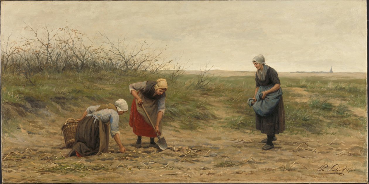 Femmes de Scheveningen récoltant des pommes de terre dans un champ - Philip Lodewijk Jacob Frederick Sadee