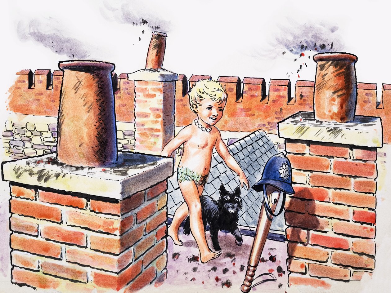 Bébé sur le toit, illustration de "The Water Babies" de Charles Kingsley (gouache sur papier) - Philip Mendoza