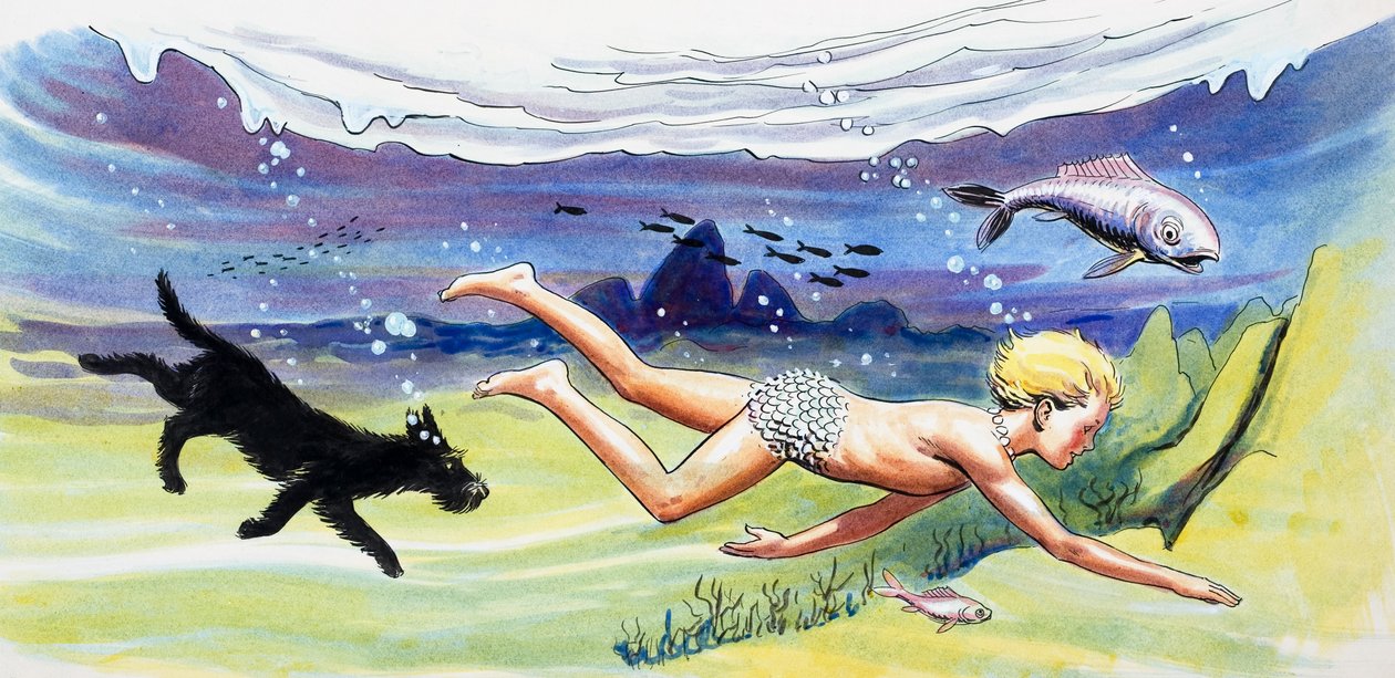Nager avec les poissons, illustration tirée de "The Water Babies" de Charles Kingsley - Philip Mendoza