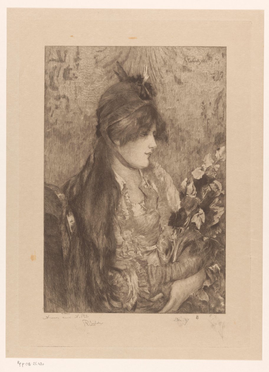 Femme avec bouquet de fleurs - Philip Zilcken (signed by artist)