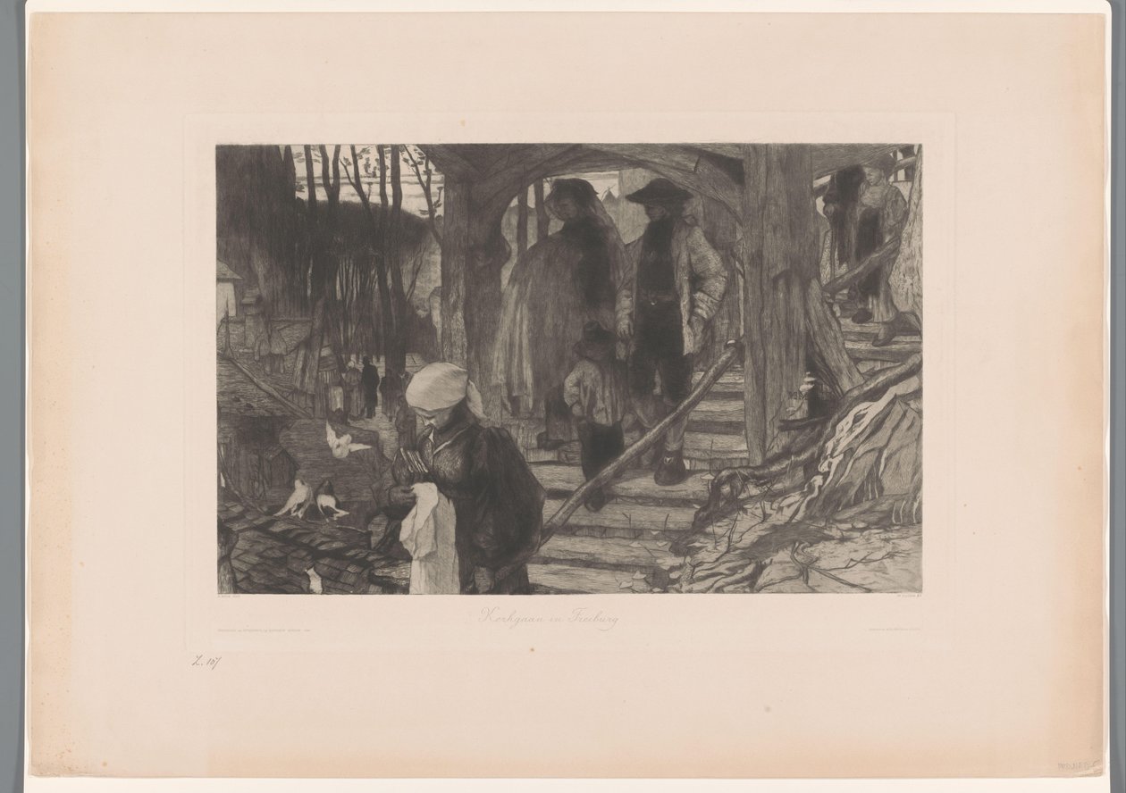 Familles descendant un escalier en bois - Philip Zilcken