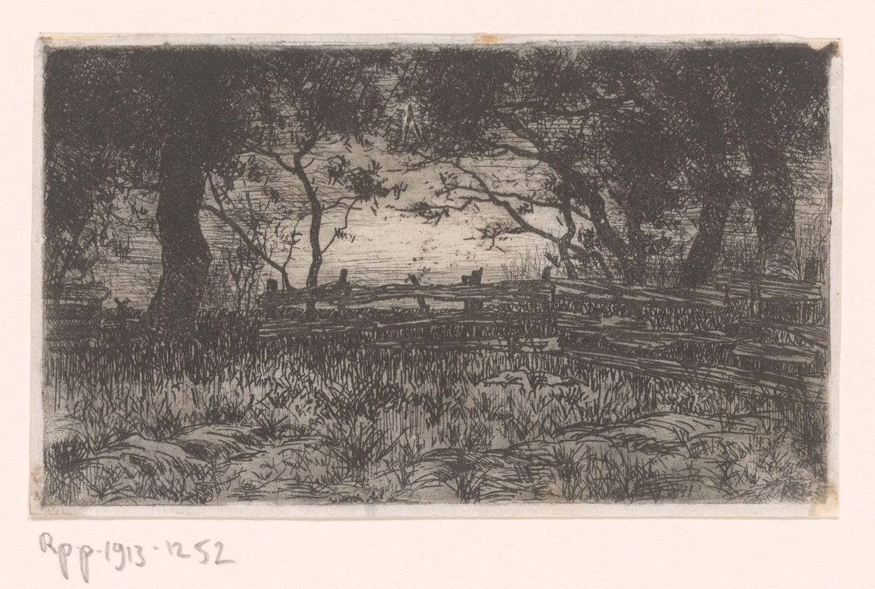 Prairie avec clôture et arbres - Philip Zilcken