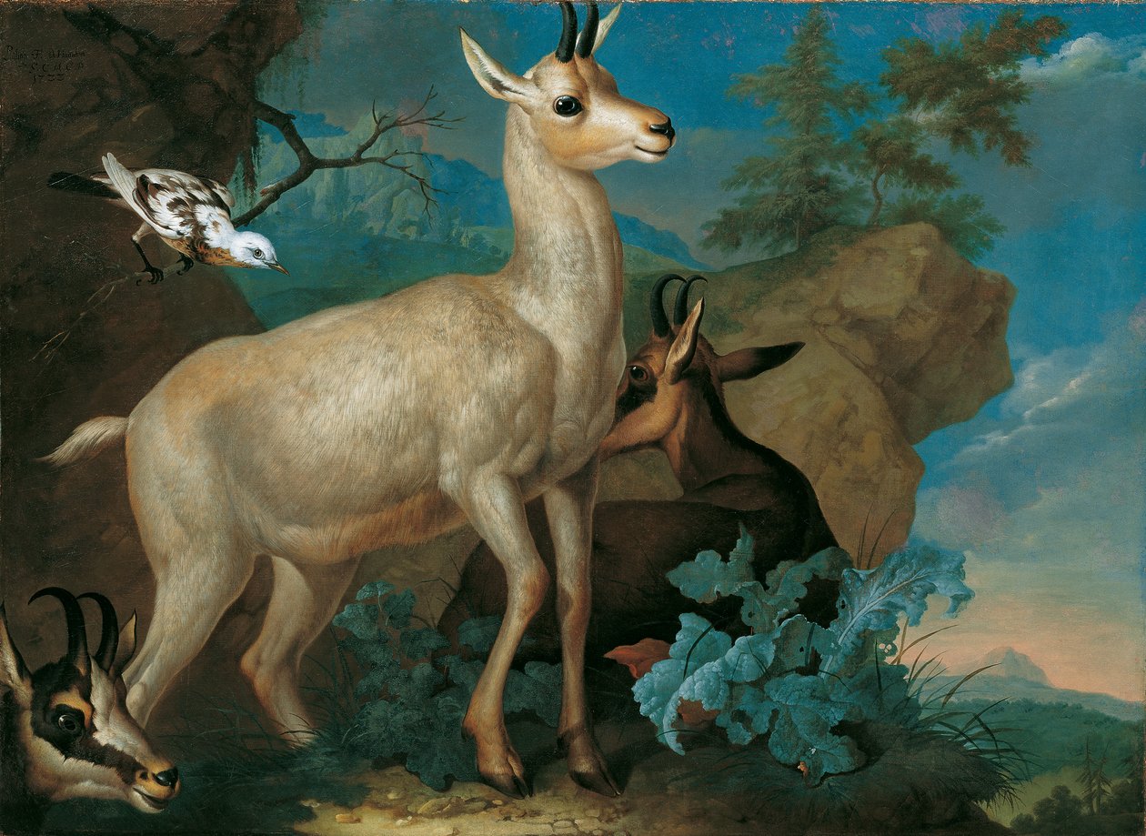Trois chamois et un merle - Philipp Ferdinand de Hamilton