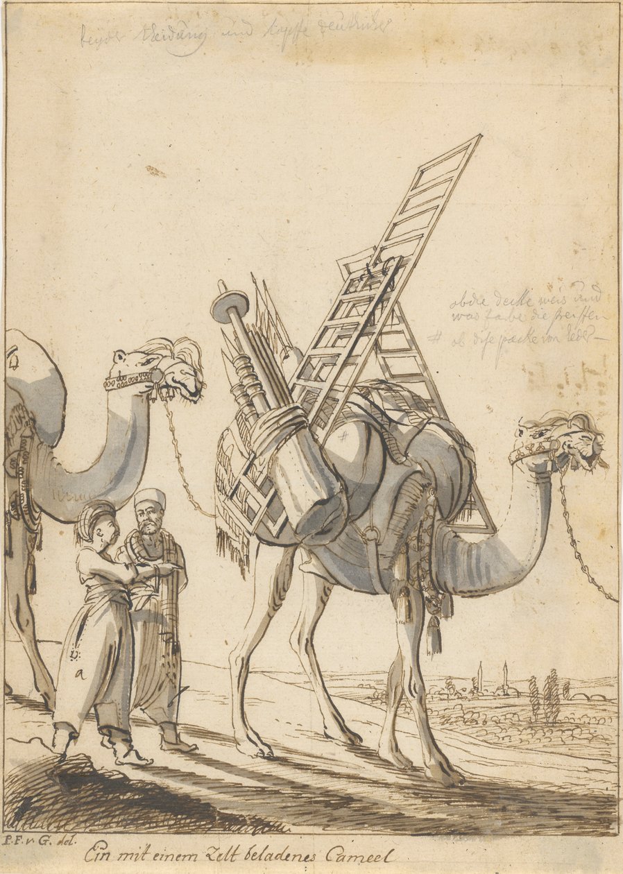 Ein mit einem Zelt beladenes Cameel (Homme avec un chameau chargé d