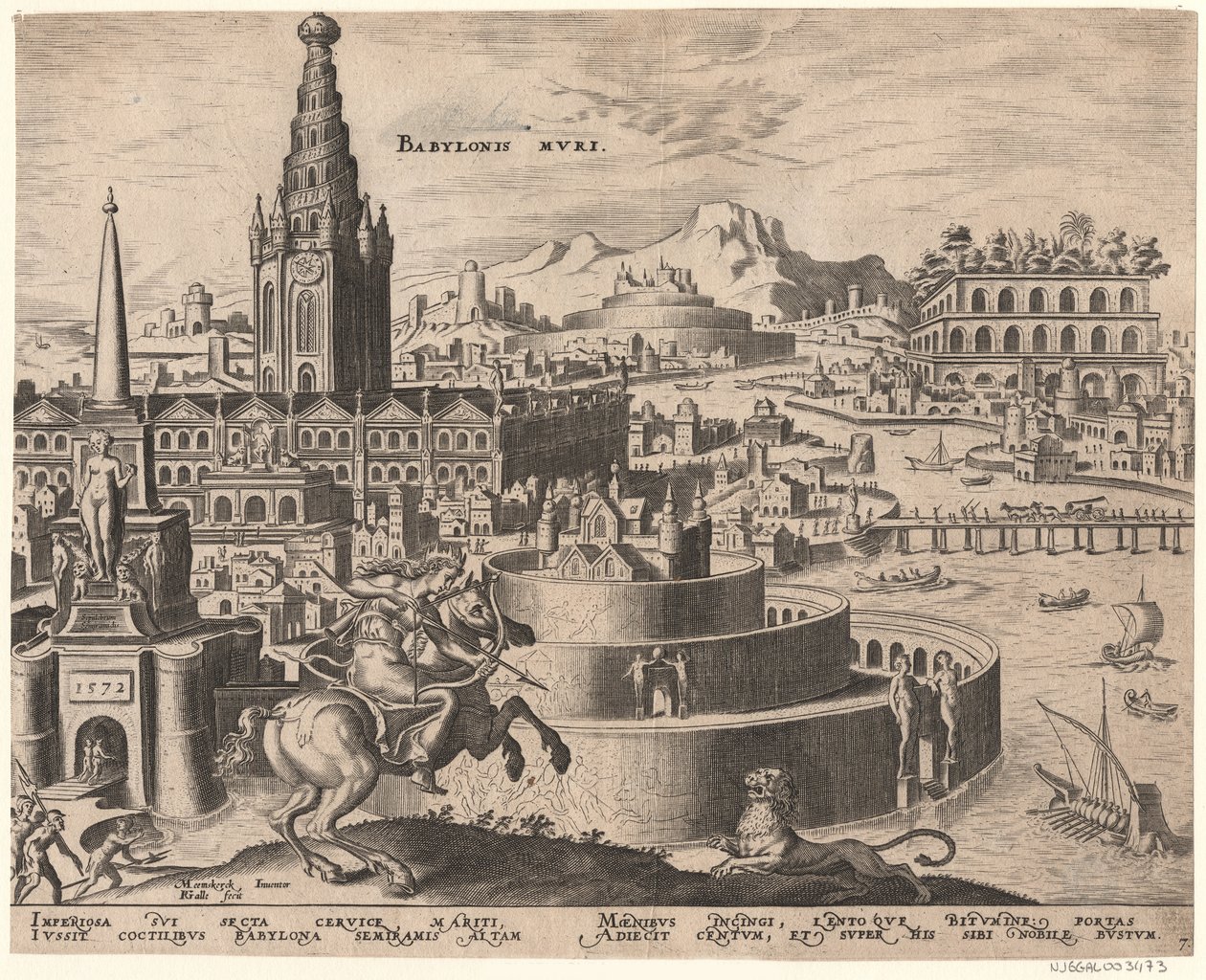 Die Mauern von Babylon de la série Les Huit Merveilles du Monde après Maarten van Heemskerck, 1572 - Philipp Galle