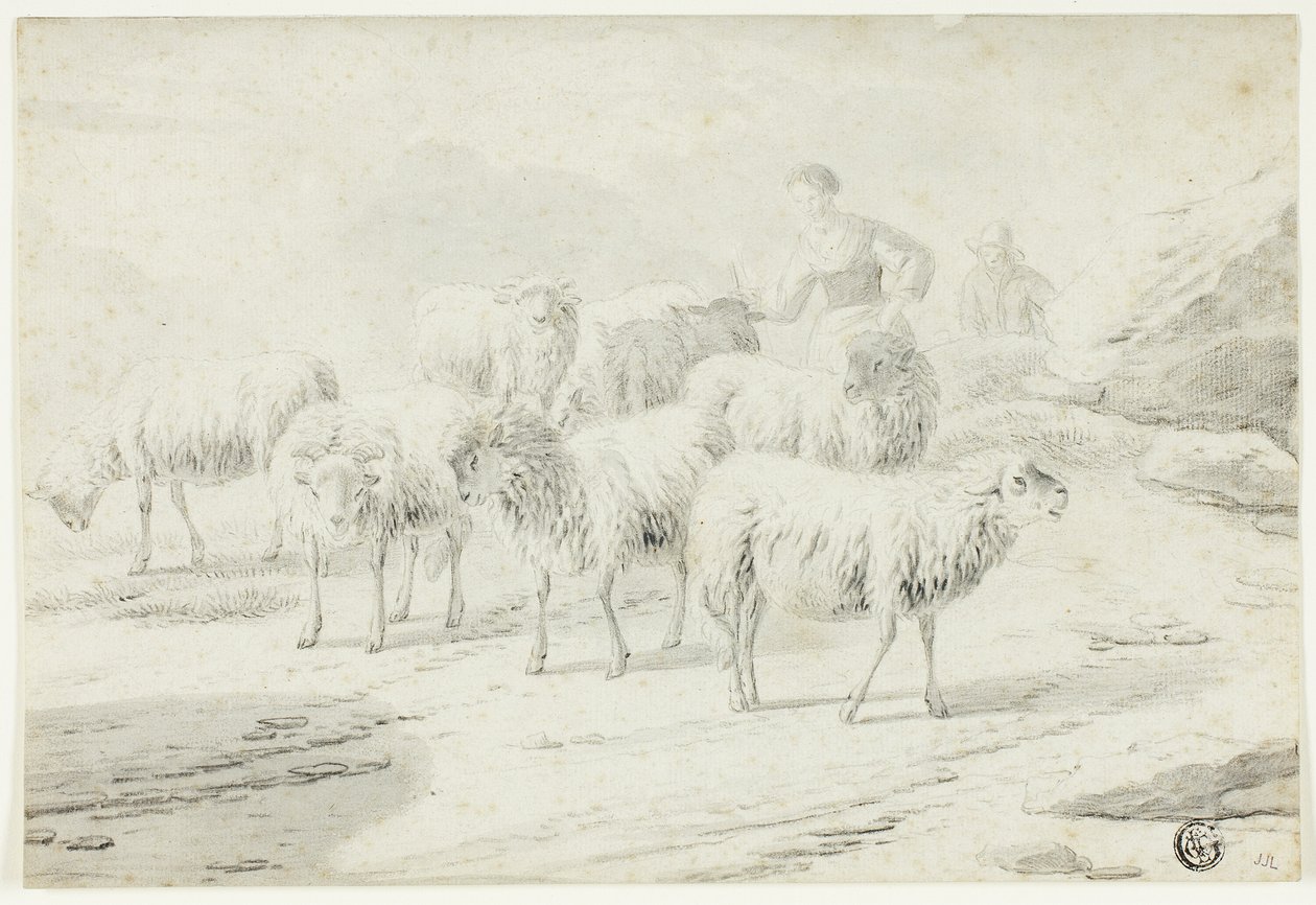 Bergère et moutons - Philipp Peter Roos