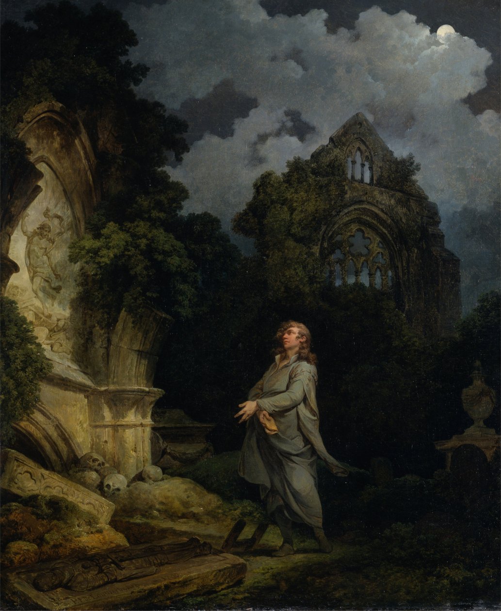 Visiteur dans un cimetière au clair de lune - Philippe Jacques de Loutherbourg