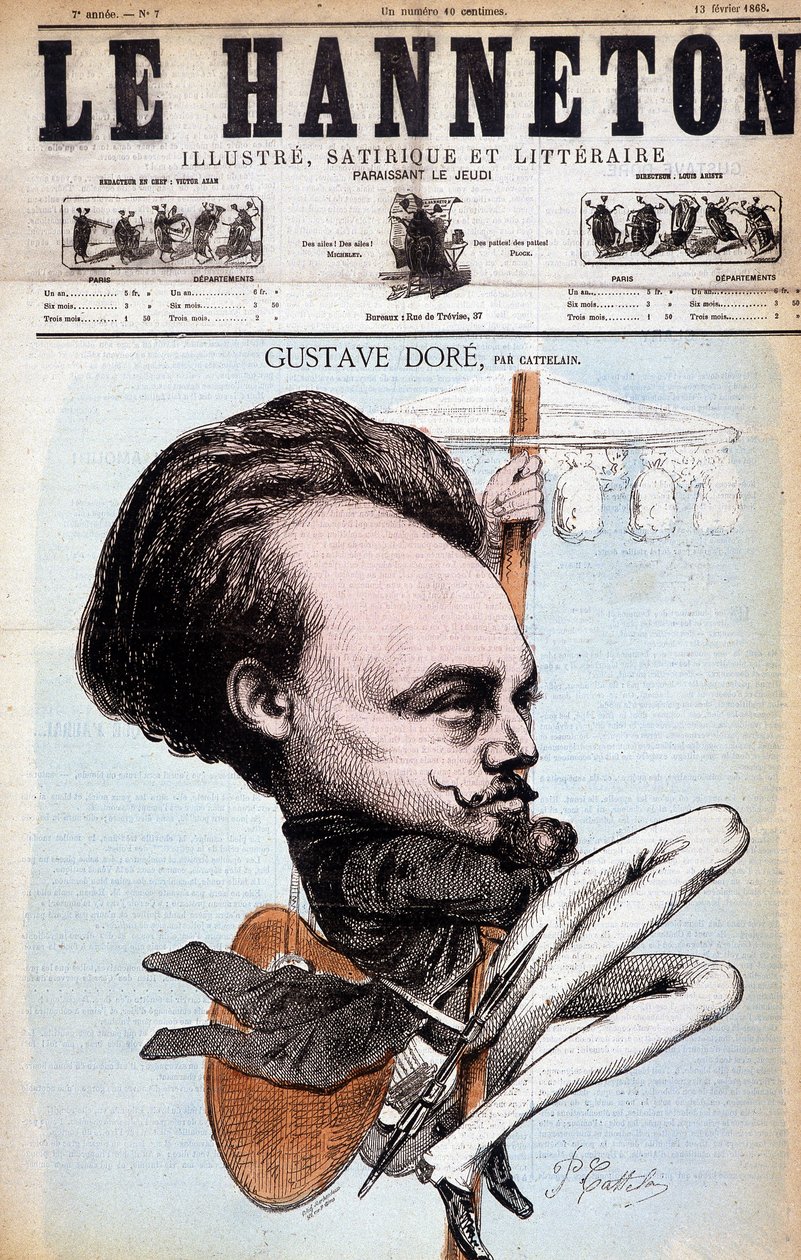 Gustave Doré. Dessinateur et peintre français (1832-1883). Caricature par Cattelain. Le Hanneton 1868 - Philippe Auguste Cattelain