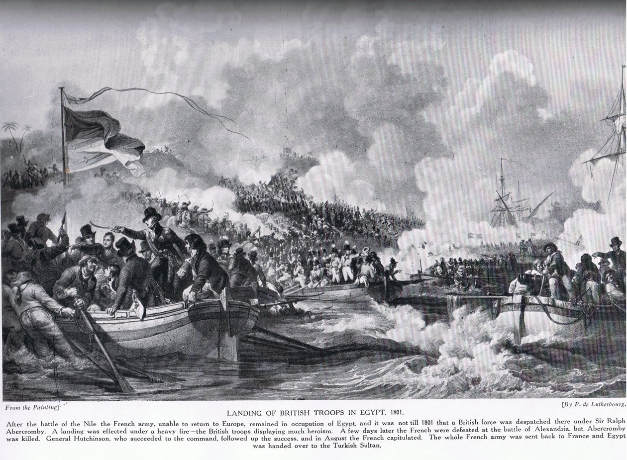 Le débarquement des troupes britanniques en Égypte en 1801, illustration de 