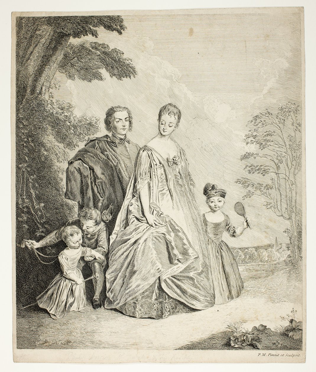 La promenade en famille, également appelée Philippe Mercier, sa première femme et famille - Philippe Mercier